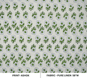 Premium Hand Block Print Green Pure Linen 58w Fabric - Ashok
