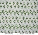 Premium Hand Block Print Green Pure Linen 58w Fabric - Ashok