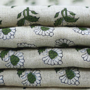 Premium Hand Block Print Green Pure Linen 58w Fabric - Ashok