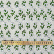 Premium Hand Block Print Green Pure Linen 58w Fabric - Ashok