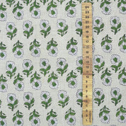 Premium Hand Block Print Green Pure Linen 58w Fabric - Ashok