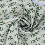 Premium Hand Block Print Green Pure Linen 58w Fabric - Ashok