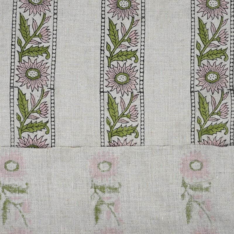 Aristanal Handmade Block Print Pink Pure Linen Fabric 58w -Khushi