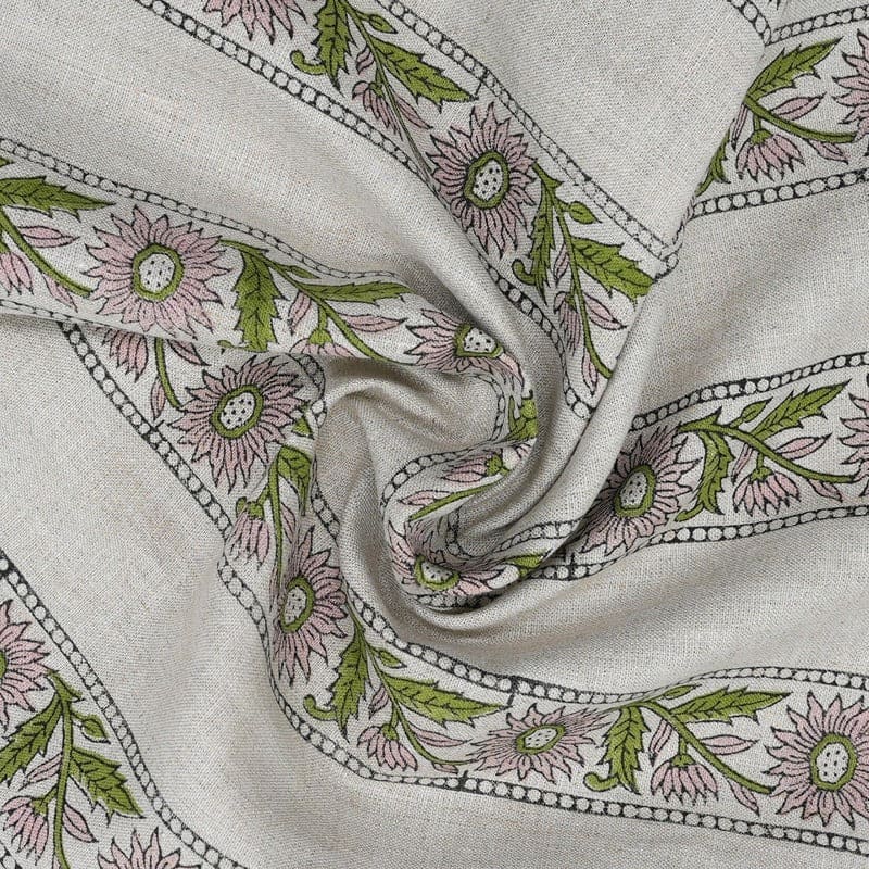 Aristanal Handmade Block Print Pink Pure Linen Fabric 58w -Khushi