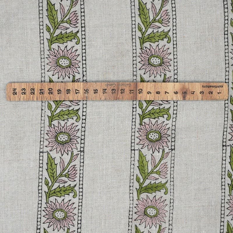 Aristanal Handmade Block Print Pink Pure Linen Fabric 58w -Khushi