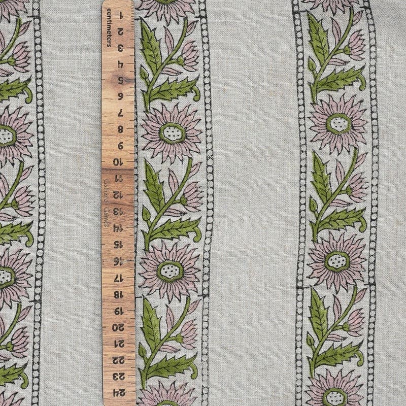 Aristanal Handmade Block Print Pink Pure Linen Fabric 58w -Khushi