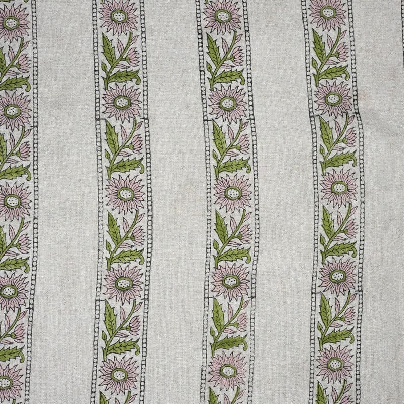 Aristanal Handmade Block Print Pink Pure Linen Fabric 58w -Khushi
