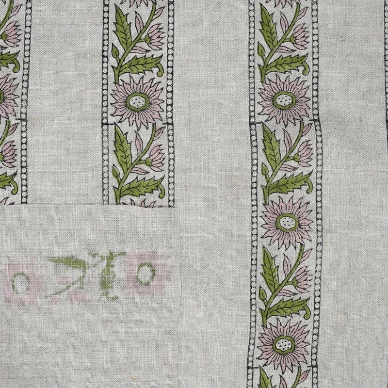 Aristanal Handmade Block Print Pink Pure Linen Fabric 58w -Khushi