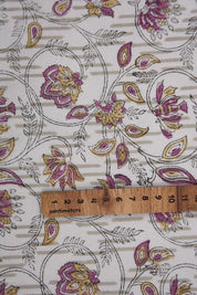 Premium Handmade Block Print Purple Thick Cotton White Fabric - Saraswati