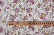 Premium Handmade Block Print Purple Thick Cotton White Fabric - Saraswati