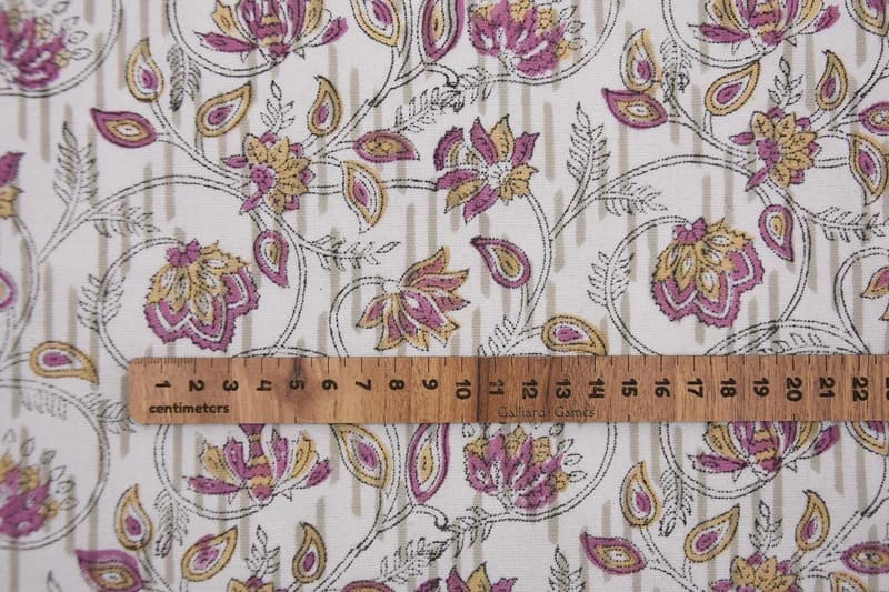 Premium Handmade Block Print Purple Thick Cotton White Fabric - Saraswati
