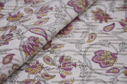 Premium Handmade Block Print Purple Thick Cotton White Fabric - Saraswati