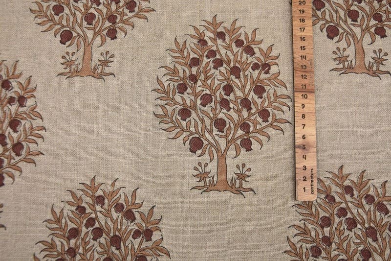Eco Friendly Handwoven Block Print Mustard Thick Linen Fabric - Anar