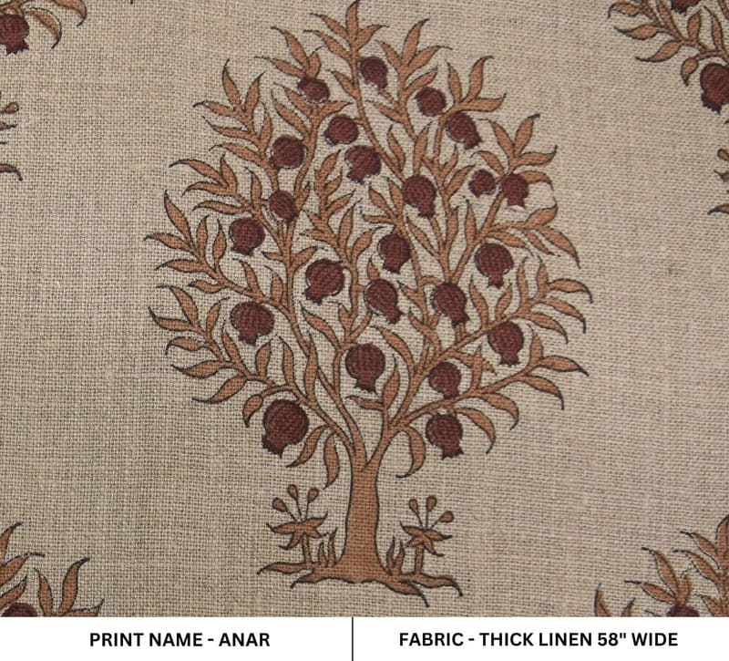 Eco Friendly Handwoven Block Print Mustard Thick Linen Fabric - Anar