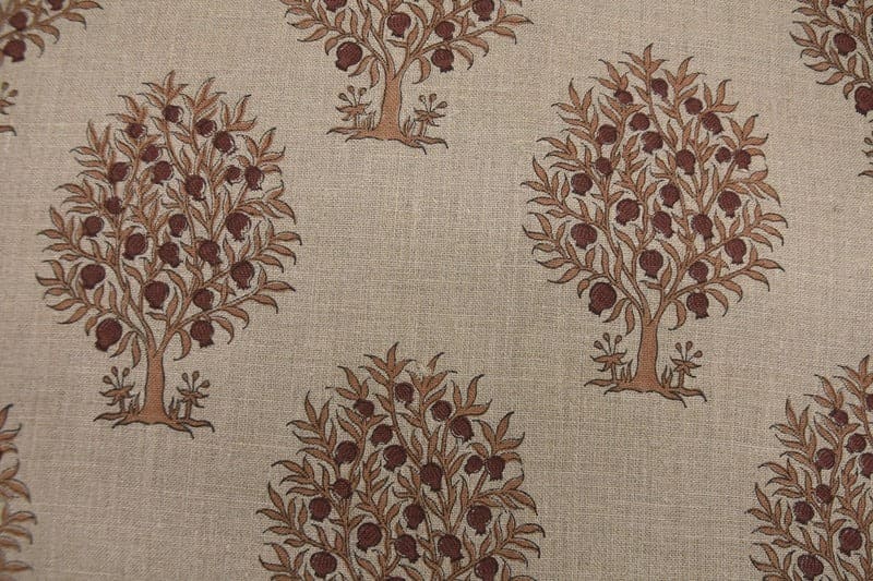 Eco Friendly Handwoven Block Print Mustard Thick Linen Fabric - Anar