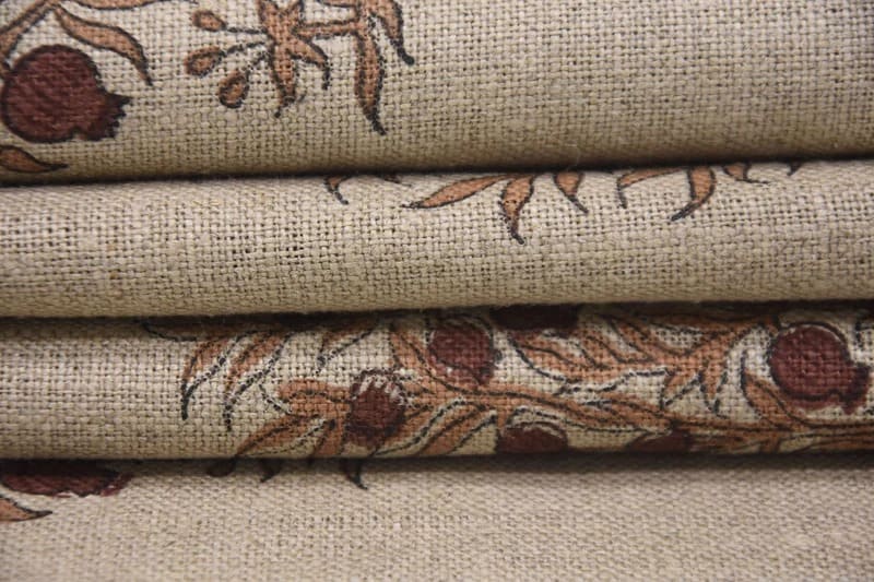 Eco Friendly Handwoven Block Print Mustard Thick Linen Fabric - Anar