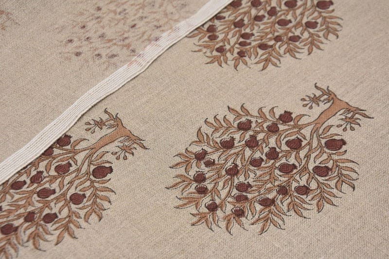 Eco Friendly Handwoven Block Print Mustard Thick Linen Fabric - Anar