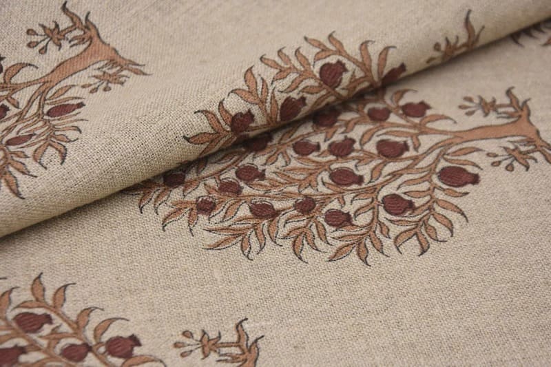 Eco Friendly Handwoven Block Print Mustard Thick Linen Fabric - Anar