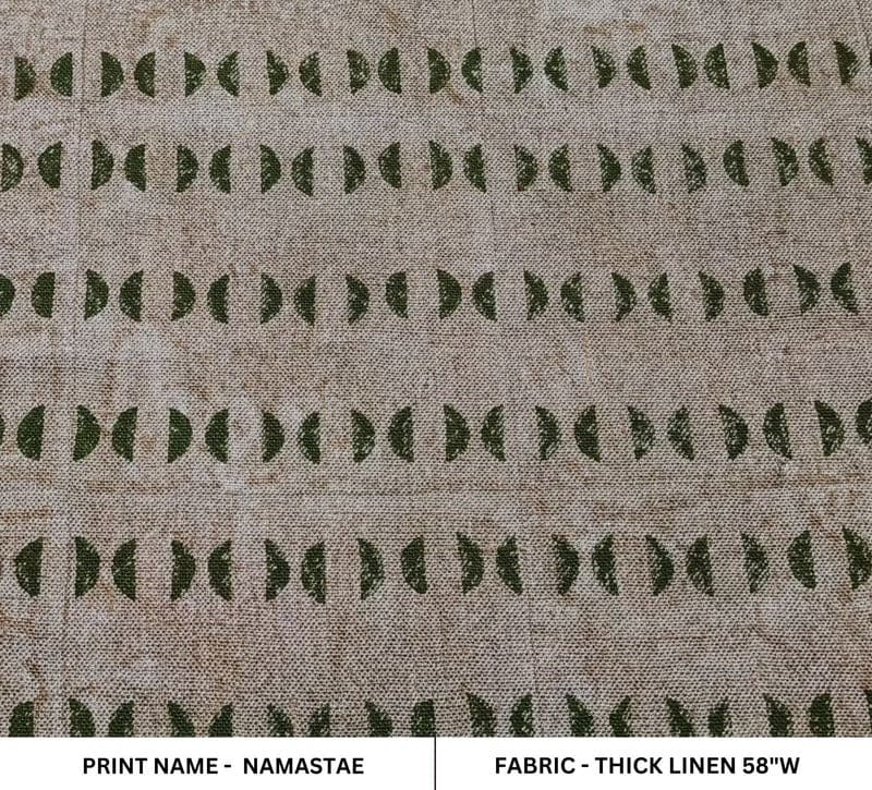 Artisan Made Block Print GreenThick Linen Fabric - Namastae