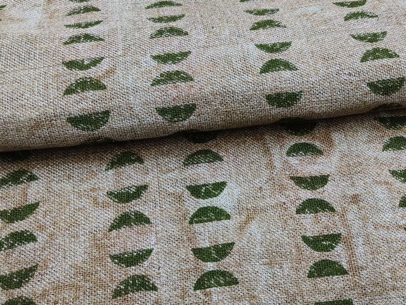 Artisan Made Block Print GreenThick Linen Fabric - Namastae