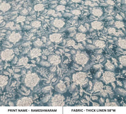 Hand Block Print Gray Thick Linen Fabric For Sofa Cover - Rameshwaram