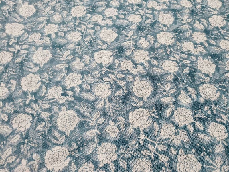 Hand Block Print Gray Thick Linen Fabric For Sofa Cover - Rameshwaram