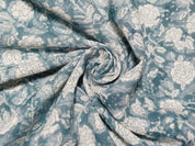 Hand Block Print Gray Thick Linen Fabric For Sofa Cover - Rameshwaram