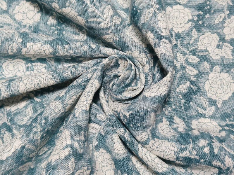 Hand Block Print Gray Thick Linen Fabric For Sofa Cover - Rameshwaram