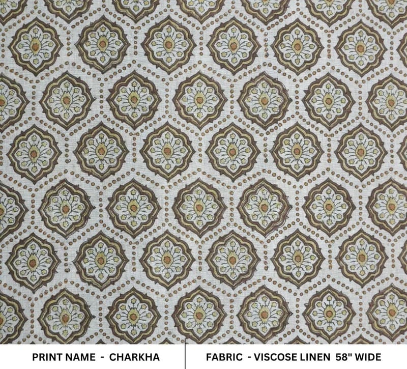 Handcraft Premium Block Print Linen Fabric For Room Interior - Charkha