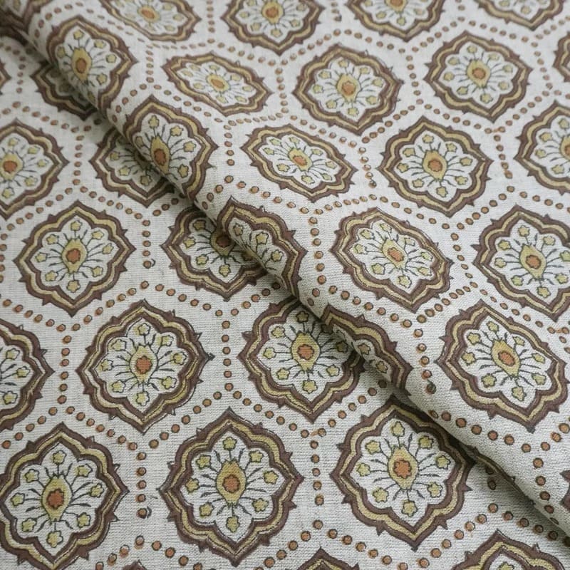 Handcraft Premium Block Print Linen Fabric For Room Interior - Charkha