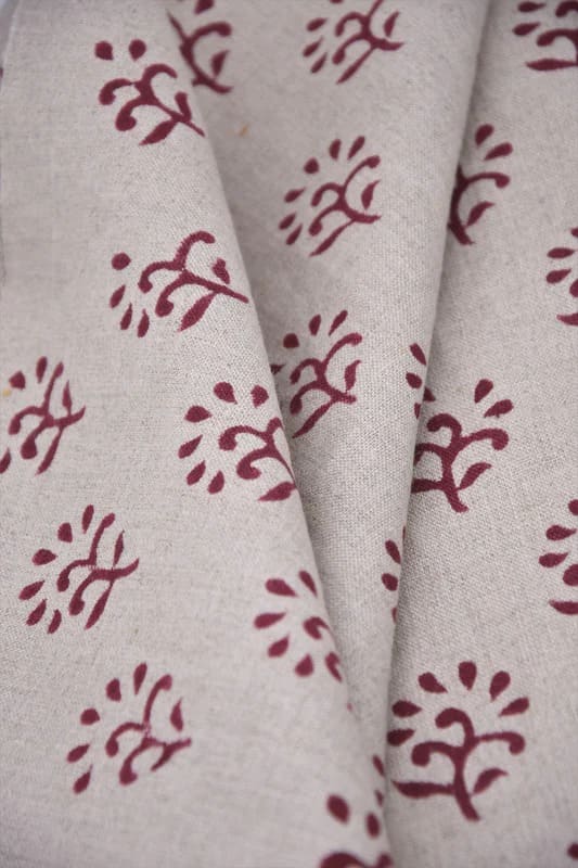 Premium Hand Block Print Linen Fabric For Interior - Shivri