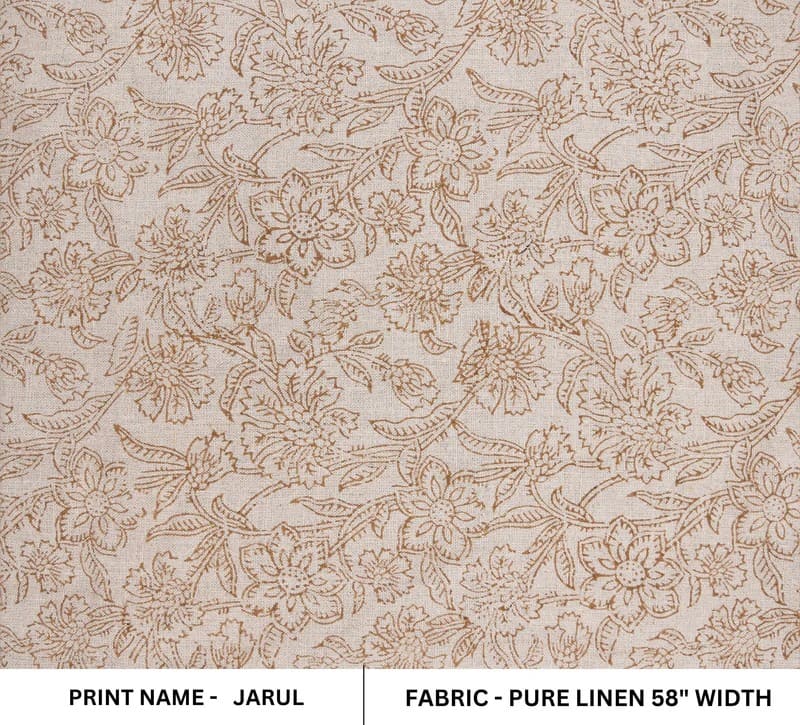 Hand Block Print Pure Linen Fabric Curtain & Cushions - Jarul