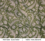Hand Block print Pure Linen Fabric Design - Black Forest