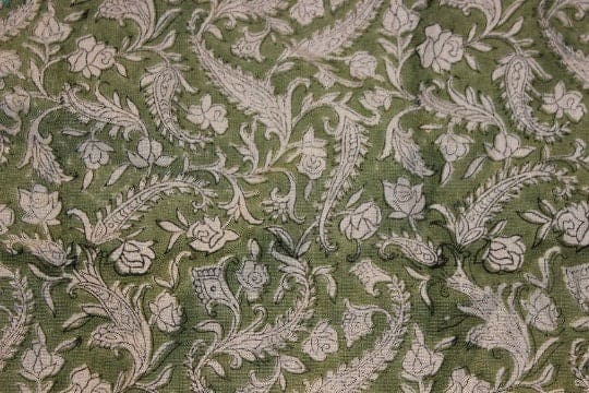 Hand Block print Pure Linen Fabric Design - Black Forest