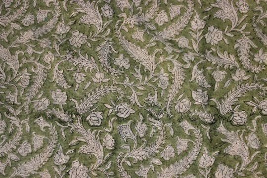 Hand Block print Pure Linen Fabric Design - Black Forest
