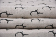 Rustic Handmade Block Print Beige & Grey Pure Linen Fabric -Jyotish