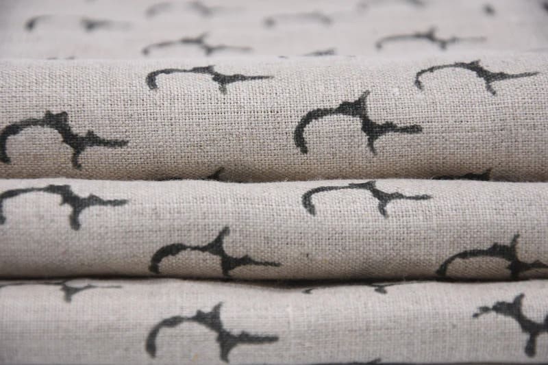 Rustic Handmade Block Print Beige & Grey Pure Linen Fabric -Jyotish