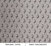 Rustic Handmade Block Print Beige & Grey Pure Linen Fabric -Jyotish