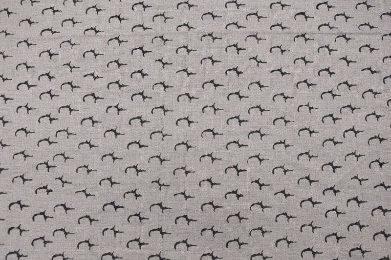 Rustic Handmade Block Print Beige & Grey Pure Linen Fabric -Jyotish