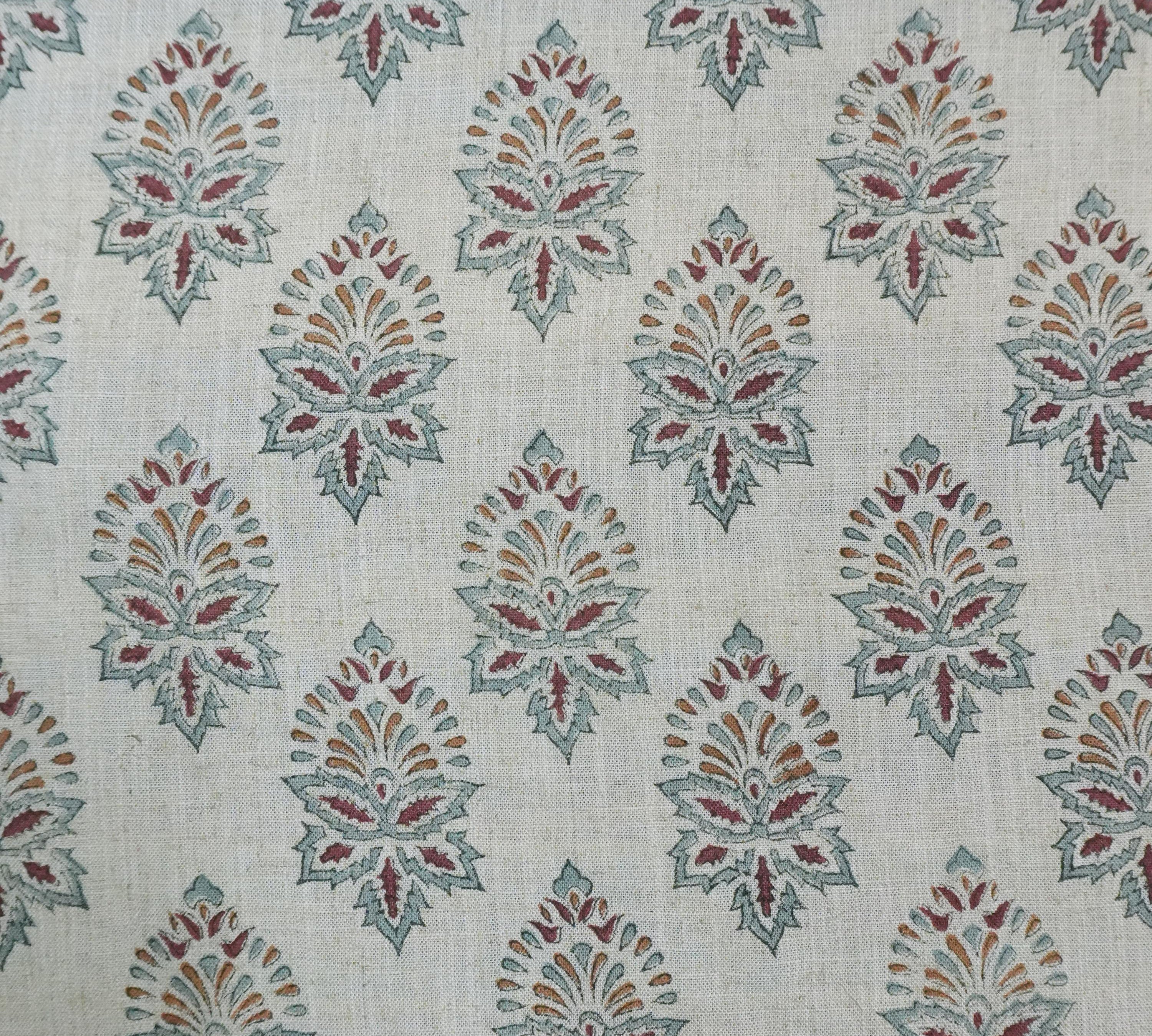 Patterned fabric with decorative design on a neutral background