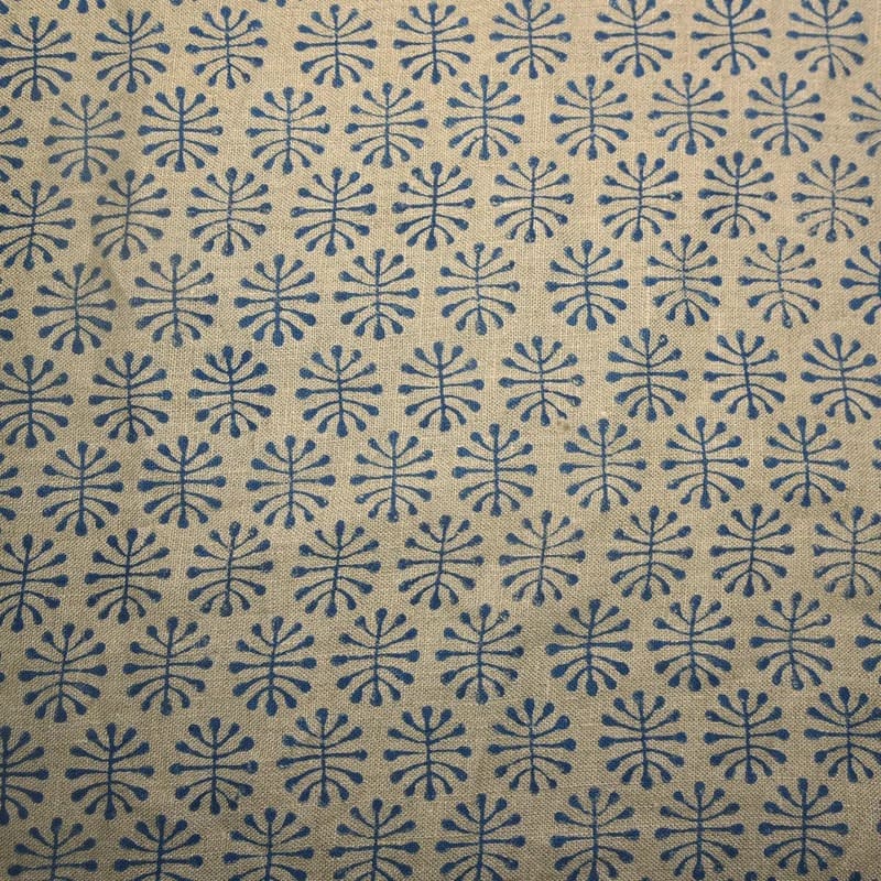 Hand Block Print Thick Linen Fabric for Cushion Cover - Neela Jugnu