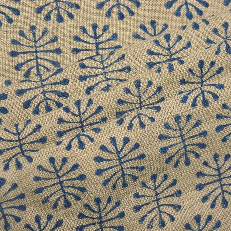 Hand Block Print Thick Linen Fabric for Cushion Cover - Neela Jugnu