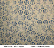 Hand Block Print Thick Linen Fabric for Cushion Cover - Neela Jugnu