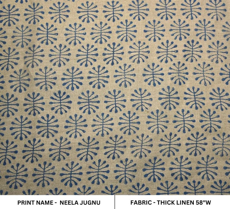 Hand Block Print Thick Linen Fabric for Cushion Cover - Neela Jugnu