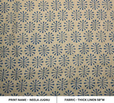 Hand Block Print Thick Linen Fabric for Cushion Cover - Neela Jugnu