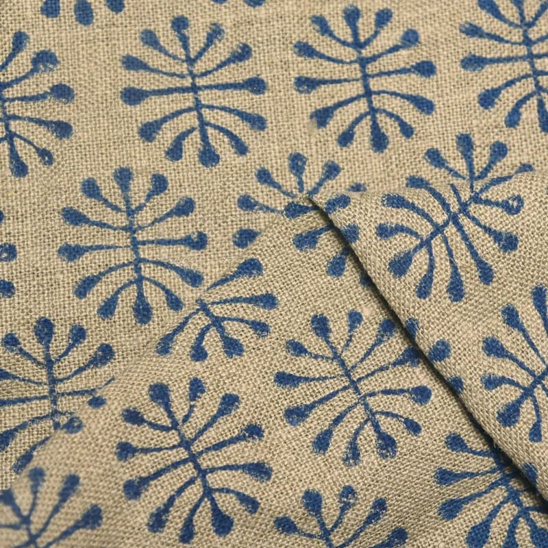 Hand Block Print Thick Linen Fabric for Cushion Cover - Neela Jugnu