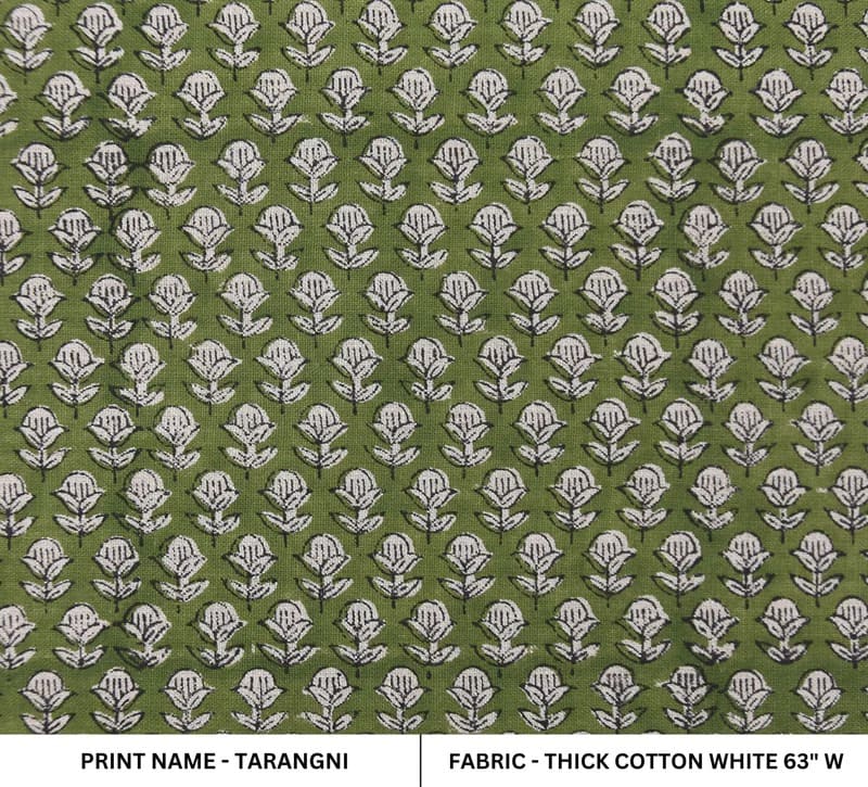 Hand Block Print Thick Cotton White Fabric - Tarangni
