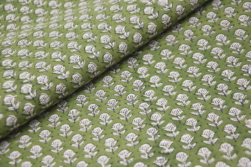Hand Block Print Thick Cotton White Fabric - Tarangni