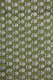 Hand Block Print Thick Cotton White Fabric - Tarangni