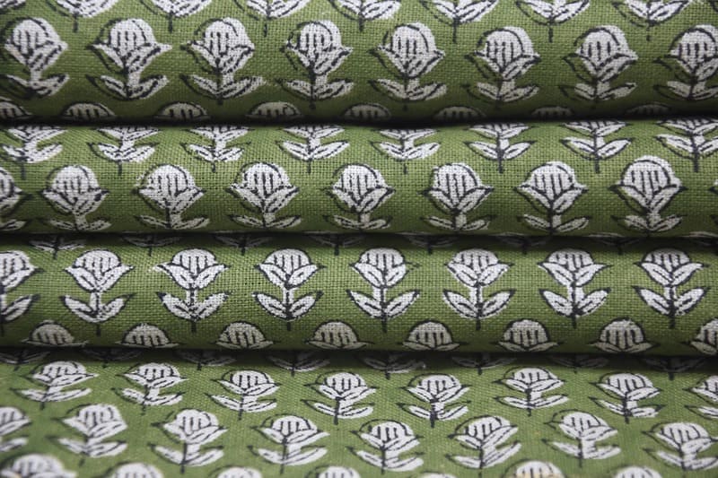 Hand Block Print Thick Cotton White Fabric - Tarangni